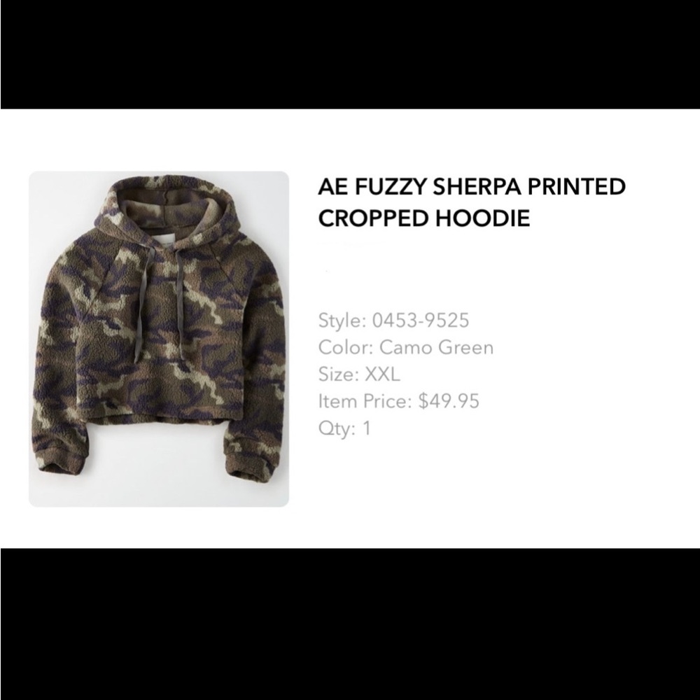 American Eagle Camo Sherpa Hoodie Jacket Cropped - Picture 3 of 3